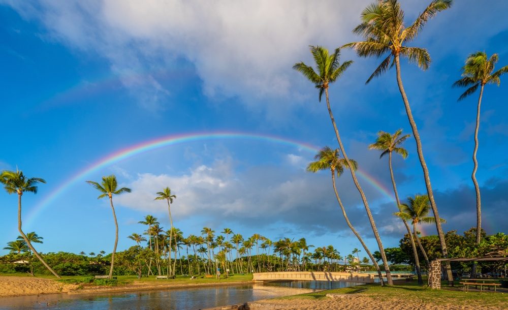 Kahala, Hawaii, Oahu - September 30, 2018: Located near the Kahala Hotel & Resort, Waialae Beach Park is an oceanfront park offering a pristine setting for sun, picnics & water activities.